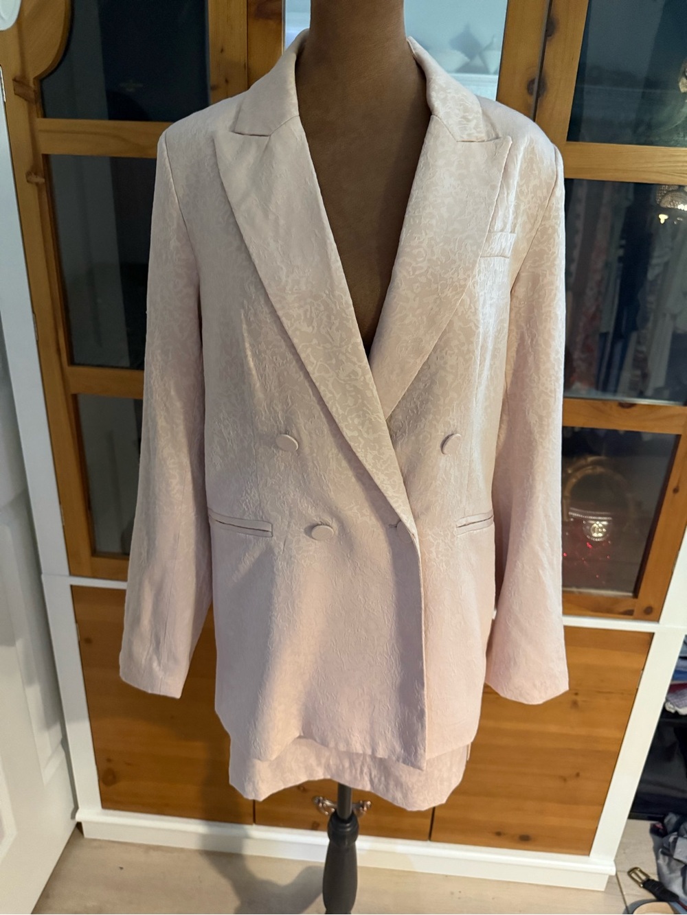 House of Harlow 1960 Pale Pink Double-Breasted Textured Blazer